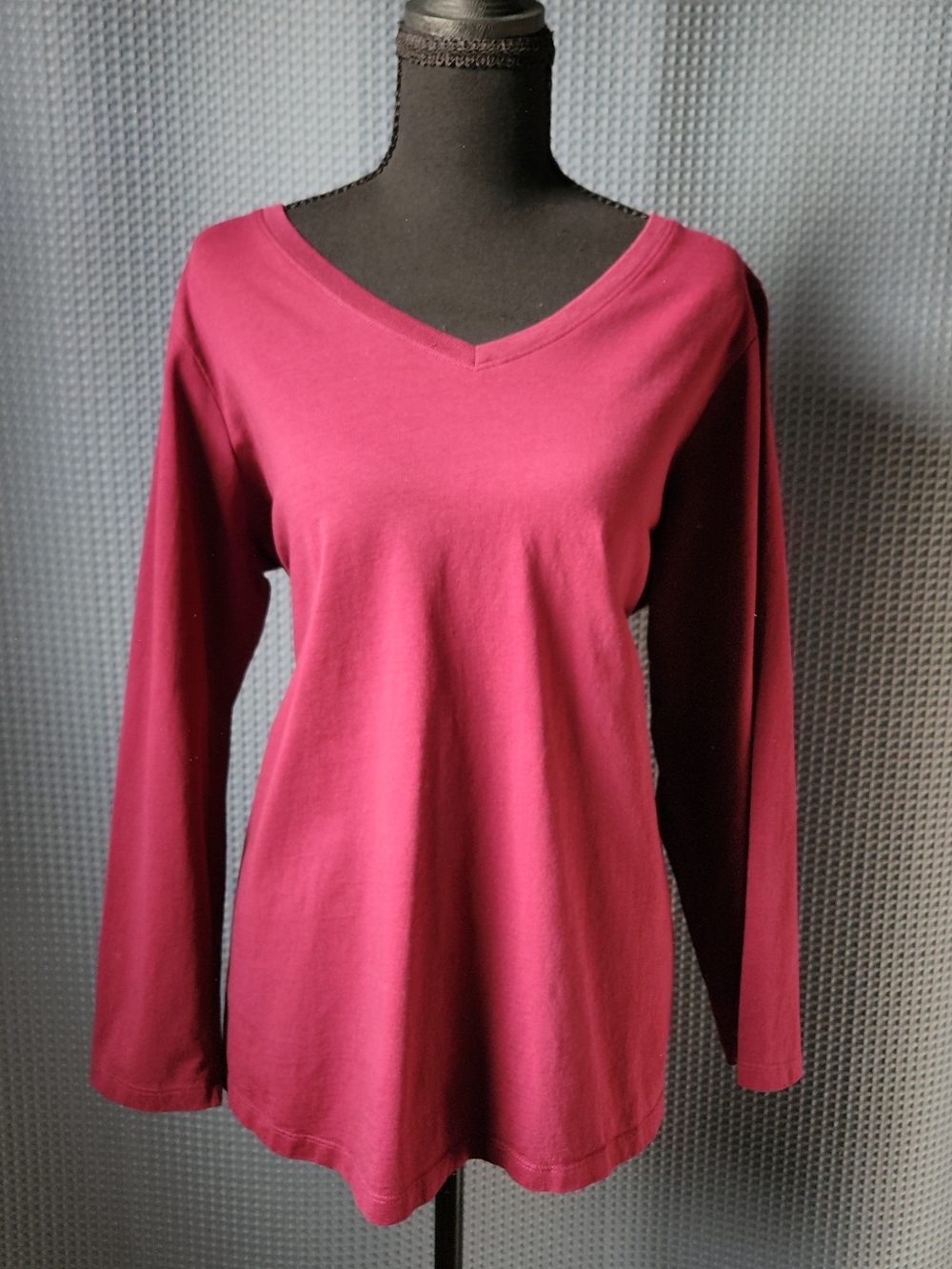 Woman Within Burgundy Cotton V-Neck Long-Sleeve Shirt - Size L, 18/20